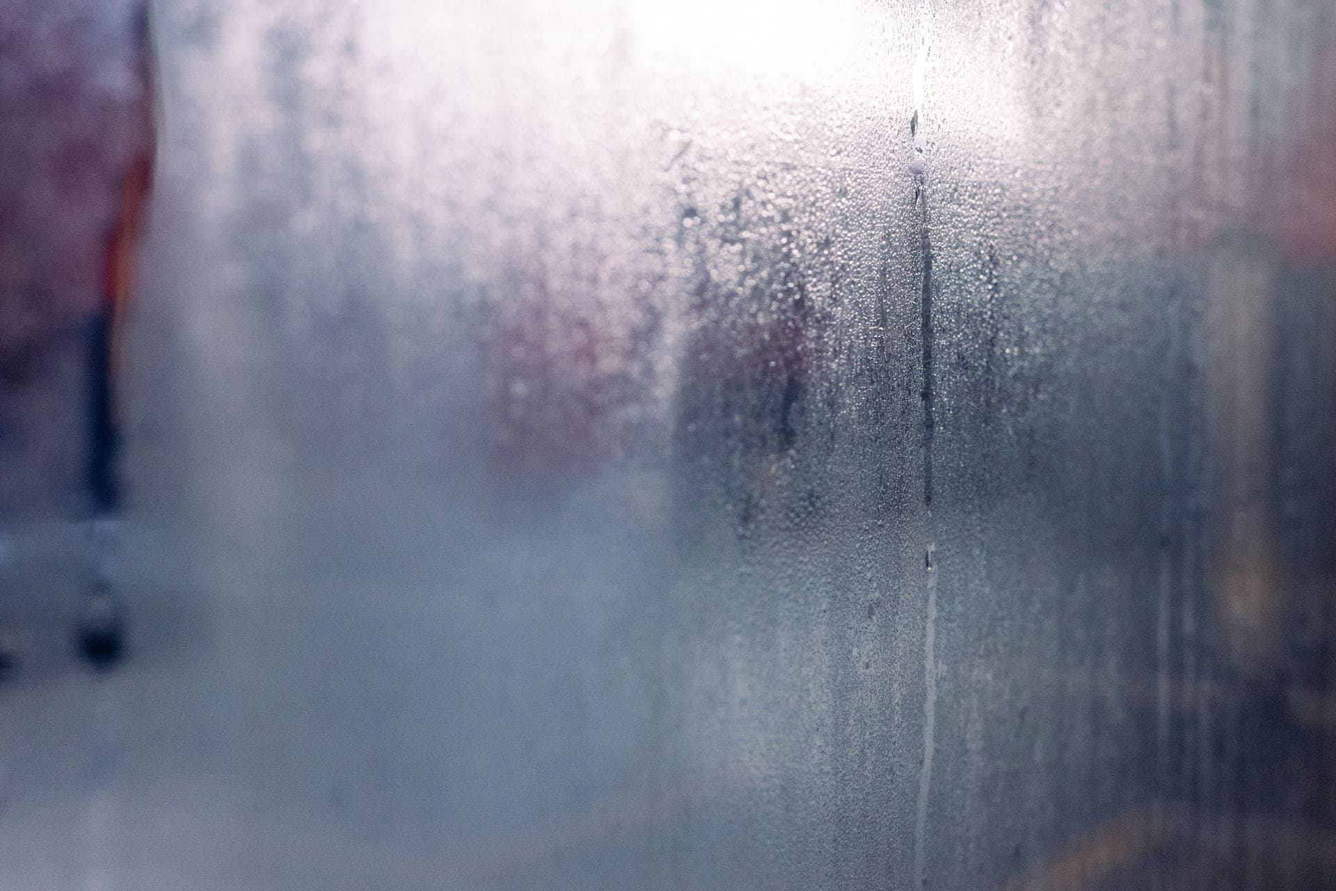 Moisture droplets on a fogged window