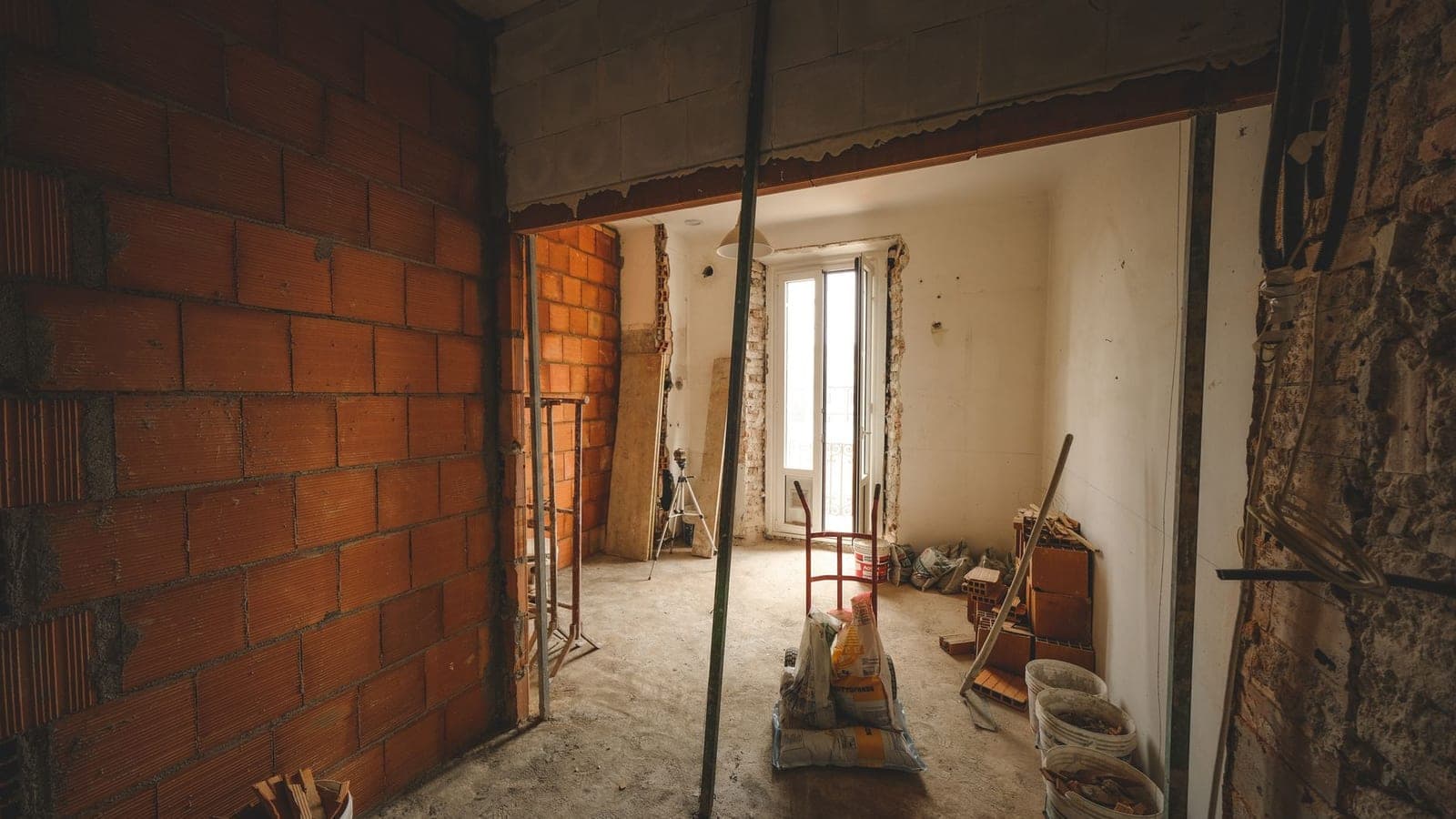 A brick wall opening during construction