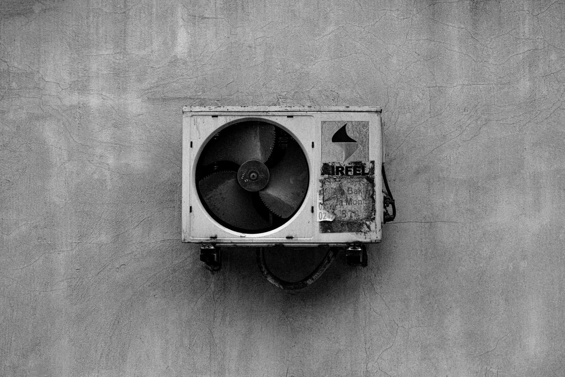 A wall-mounted air conditioning unit against a concrete wall