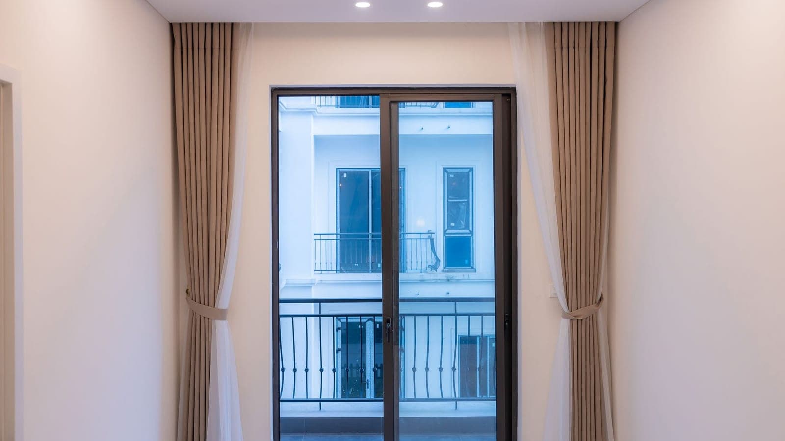 A sliding glass door onto a balcony