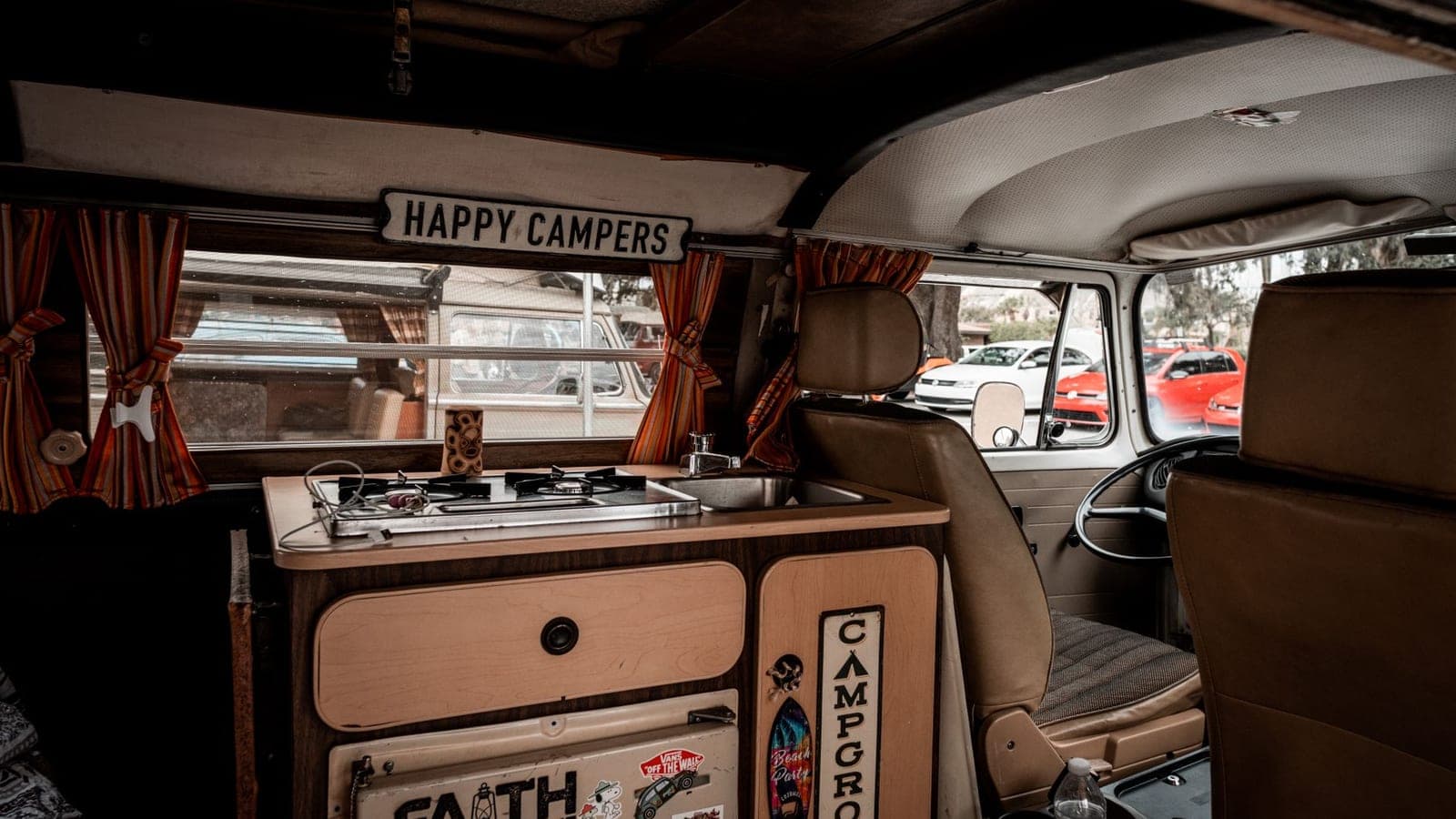 The interior of a camper van