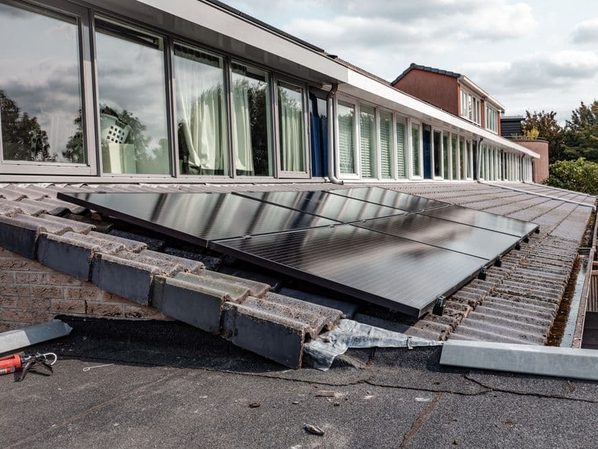 Solar panels on the roof of a modern house