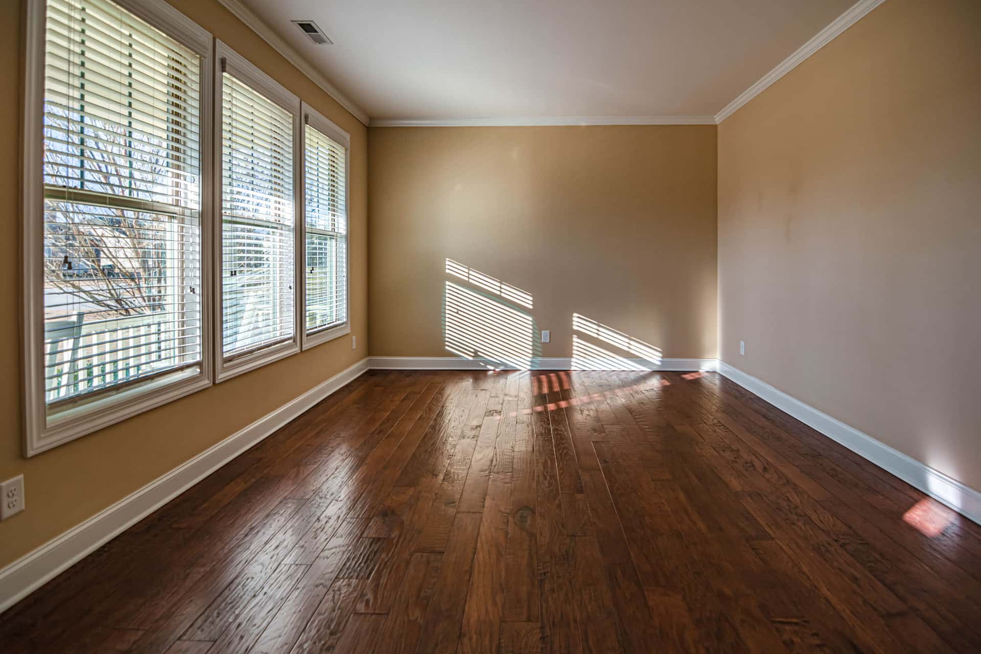 An empty room being measured, with daylight from a window